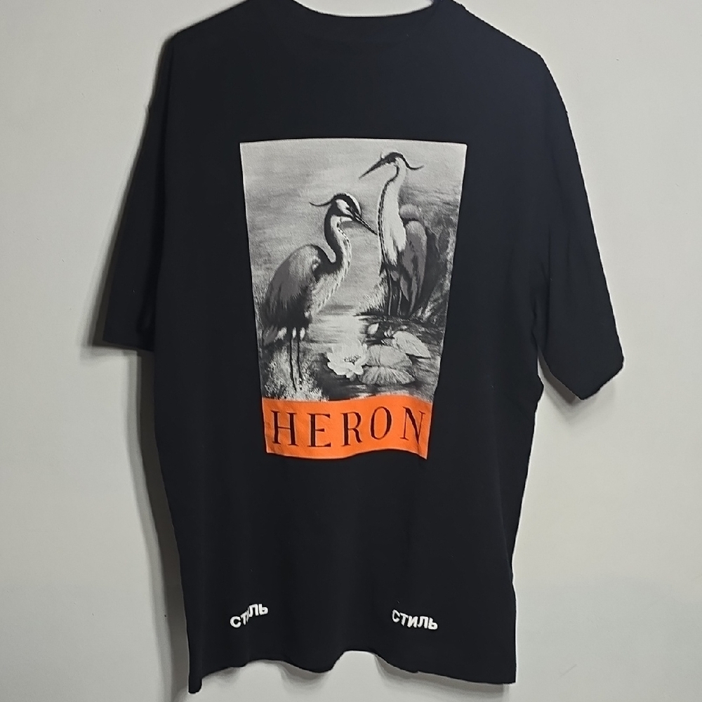 Heron Preston Oversized Black Short Sleeve Tee with Orange Logo